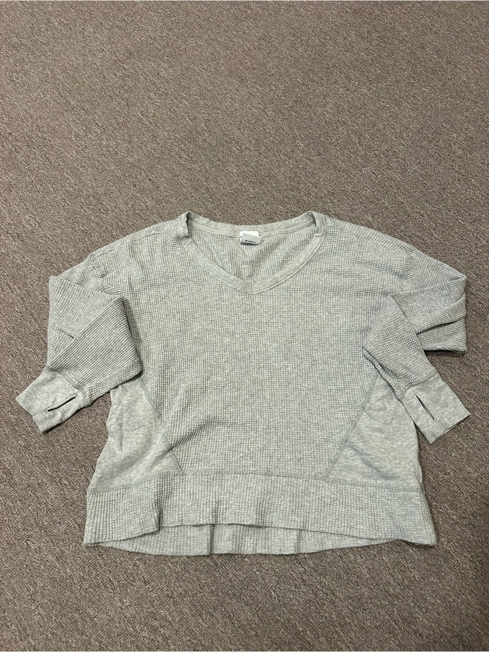 aerie Light Gray Waffle Knit V-Neck Tee